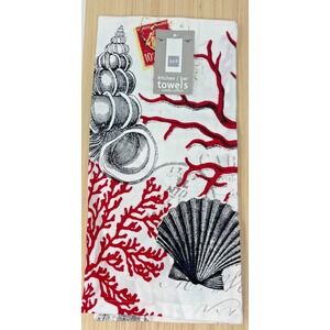 PPD Red Coral Kitchen Bar Towel 100% Cotton 18x26 Coastal Shell